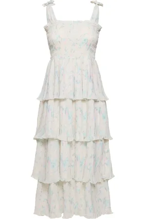 Ganni Pleated Georgette Smocked Midi Dress