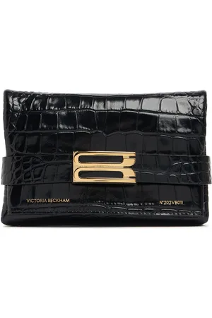 Victoria Beckham Mini B Buckle Chain Croc Embossed Clutch