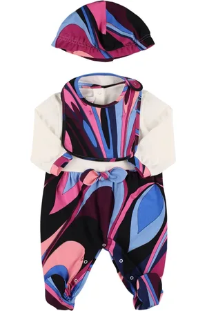 Puccini Printed Cotton Jersey Romper, Bib & Hat