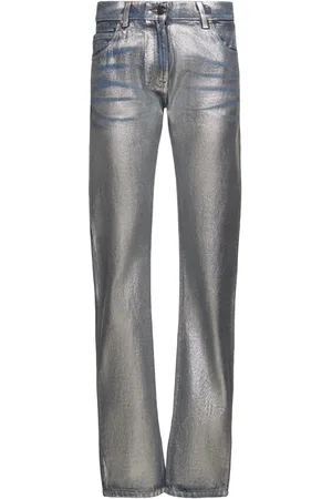 Msgm Silver-coated Denim Low Rise Jeans