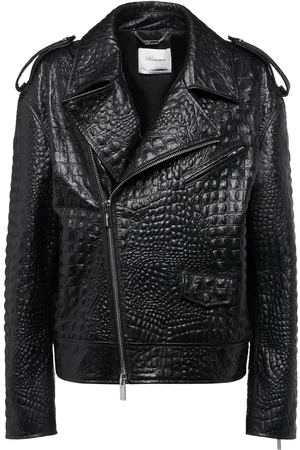 BLUMARINE Croc Embossed Leather Biker Jacket