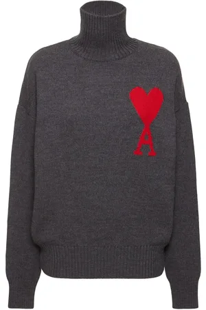 Ami Logo Felted Wool Turtleneck Sweater