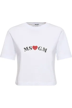 Msgm Logo Cotton Jersey Crop T-shirt