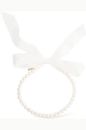 Moschino Faux Pearl & Bow Collar Necklace