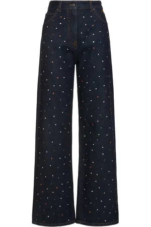 Msgm Embellished Denim Low Waist Wide Jeans