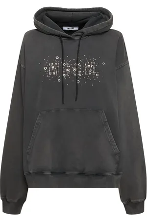 Msgm Embellished Cotton Jersey Logo Hoodie