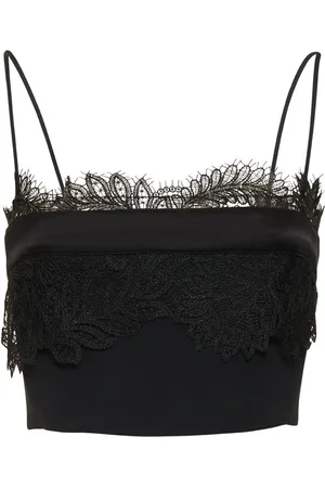 DAVID KOMA Lace Hem Cady & Satin Crop Top