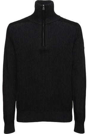 Belstaff Half-zip Ribbed Cotton Blend Sweater