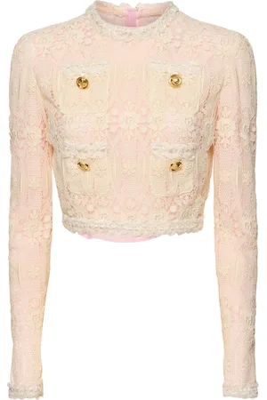 Giambattista Valli Embroidered Macramé L/s Crop Top