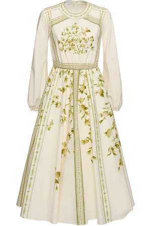 Giambattista Valli Printed Poplin Long Sleeve Midi Dress