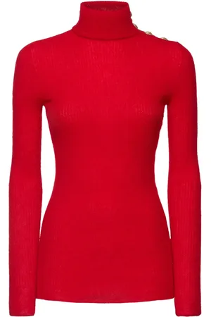 Balmain Buttoned Mohair Blend High Neck Sweater