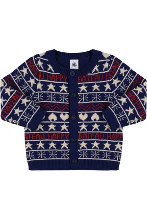 Petit Bateau Jacquard Knit Wool Blend Cardigan