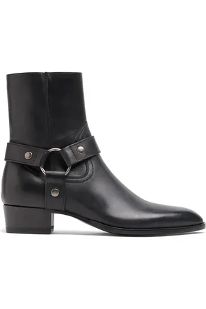 Saint Laurent 40mm Wyatt Belted Leather Cropped Boots