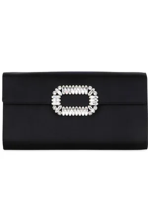 Roger Vivier Crystal Buckle Satin Envelope Clutch