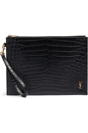 Saint Laurent Ysl Croc Embossed Leather Ipad Holder