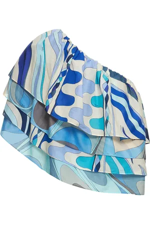 Puccini Printed Muslin Ruffles One Shoulder Top