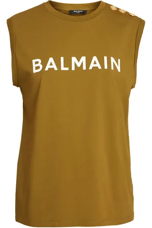 Balmain Logo Print Organic Cotton Tank Top