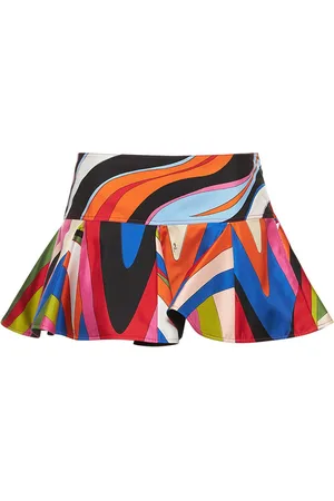 Puccini Silk Crepe Printed Frill Mini Skirt