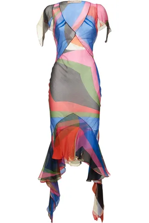 Puccini Crepe Goccia Print Ruffle Midi Dress