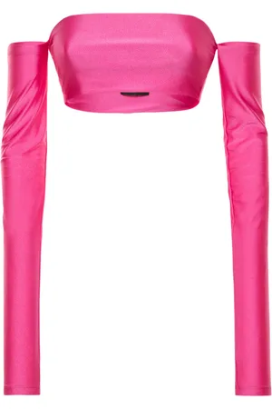 The Andamane Lexi Off-shoulder Shiny Lycra Crop Top