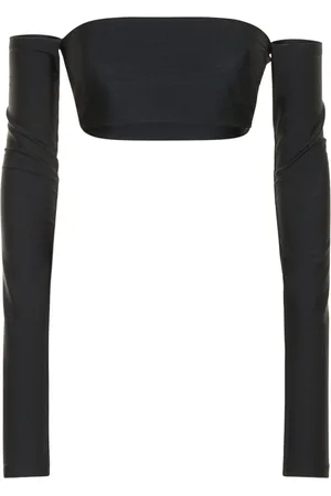 The Andamane Lexi Off-shoulder Shiny Lycra Crop Top