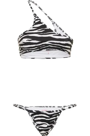 The Attico Zebra Printed One-shoulder Bikini