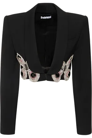 AREA Butterfly Embellished Wool Crop Blazer