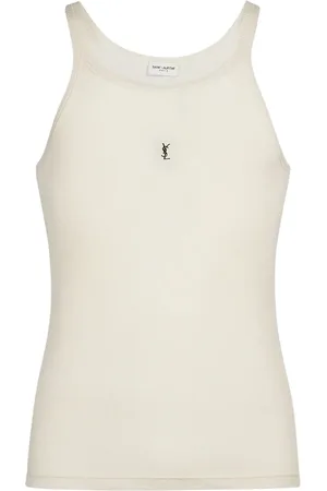 Saint Laurent Cassandre Logo Patch Cotton Tank Top