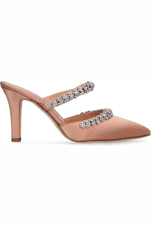 Manolo Blahnik 90mm Vedadamu Satin & Crystal Mules
