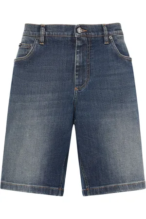 Dolce & Gabbana Logo Plaque Sashed Stretch Denim Shorts