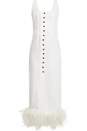 Alessandra Rich Velvet Midi Dress W/ Feathers
