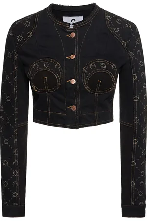 Marine Serre Printed Cotton Denim Cropped Jacket