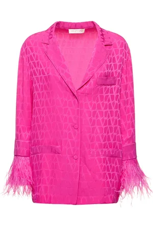 VALENTINO Logo Jacquard Silk Shirt W/feathers
