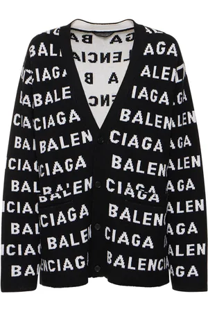 Balenciaga Logo Intarsia Wool Cardigan