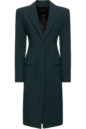 MUGLER Single Breasted Viscose Twill Midi Coat