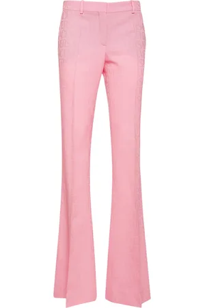 VERSACE Logo Jacquard Wool Flared Pants