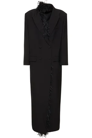 VALENTINO Double Breast Wool Coat W/feathers