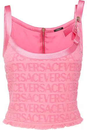 VERSACE Dua Lipa Logo Jacquard Terry Crop Top