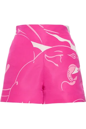 VALENTINO Panther Print Faille High Waist Shorts
