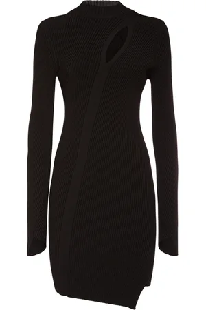 VERSACE Rib Knit Viscose Cutout Mini Dress