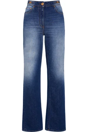 VERSACE Cotton Denim Mid Rise Straight Jeans