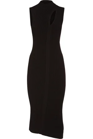 VERSACE Sleeveless Rib Knit Cutout Midi Dress