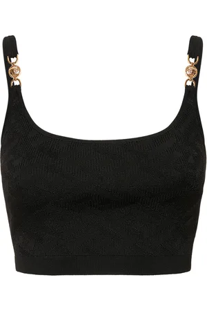 VERSACE Logo Jacquard Knit Viscose Crop Top