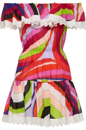 Puccini Iride Printed Off-shoulder Mini Dress
