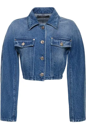 VERSACE Cropped Denim Jacket W/logo Buttons