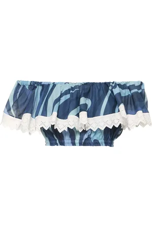 Puccini Marmo Printed Cotton Muslin Crop Top