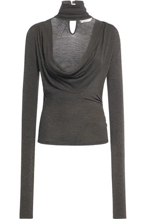 BLUMARINE Long Sleeve Jersey Draped T-neck Top