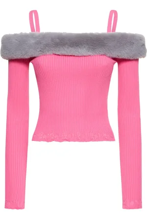 BLUMARINE Off-the-shoulder Faux Fur Knit Top