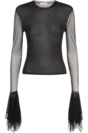 BLUMARINE Tulle Ruffled Long Sleeve Top W/ Studs