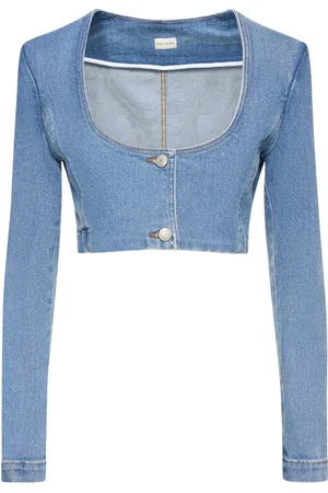 MAGDA BUTRYM Scoop Neck Cotton Denim Crop Jacket